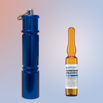 Blue and Coral background with Ampoule Opener and Ampoule product image.