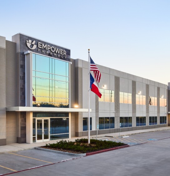 A front view of the Empower Pharmacy 503A facility in Houston, TX.