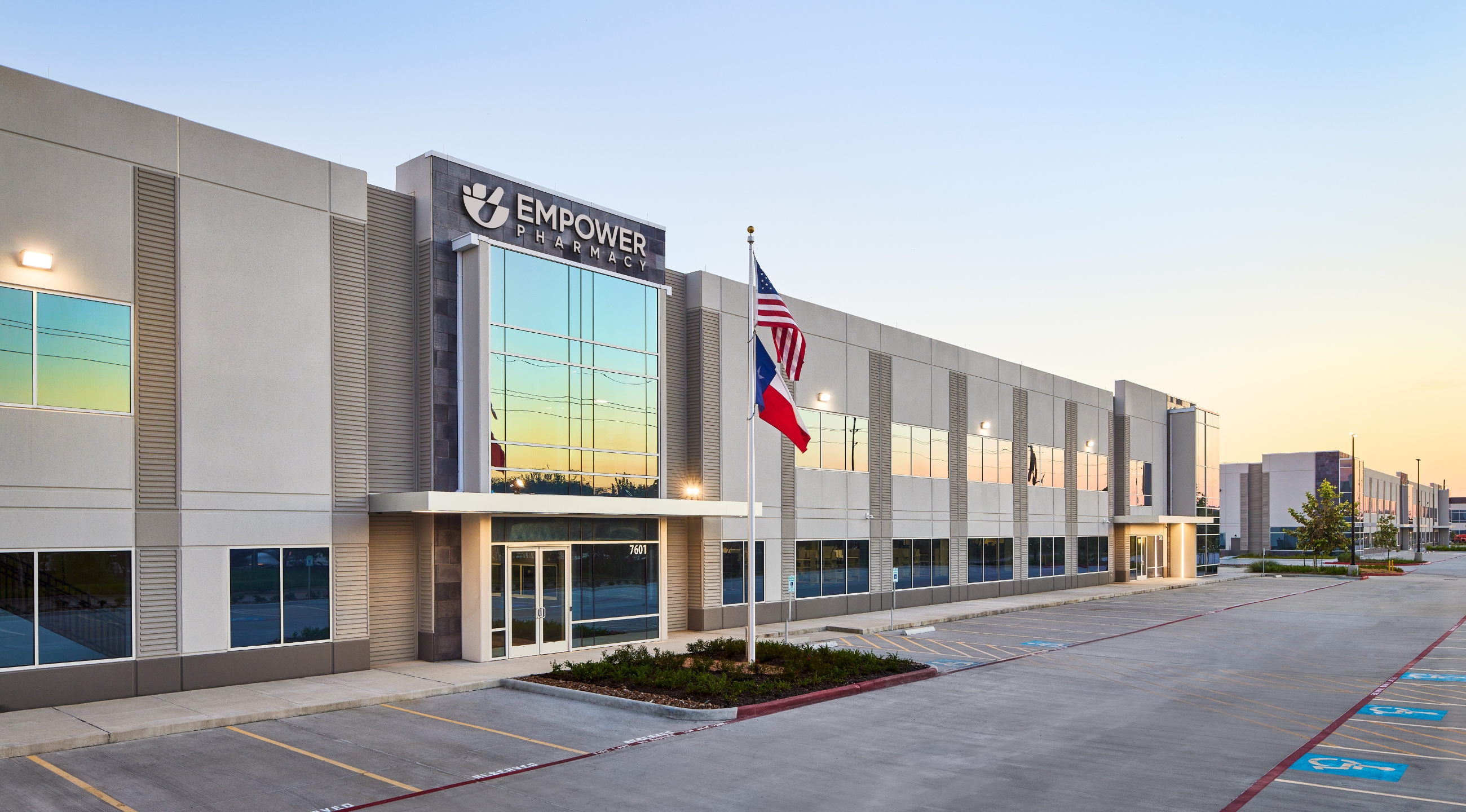 A front view of the Empower Pharmacy 503A facility in Houston, TX.