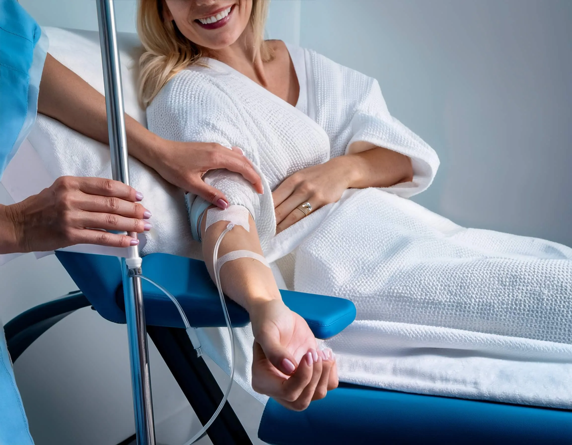 Woman getting an IV in her arm