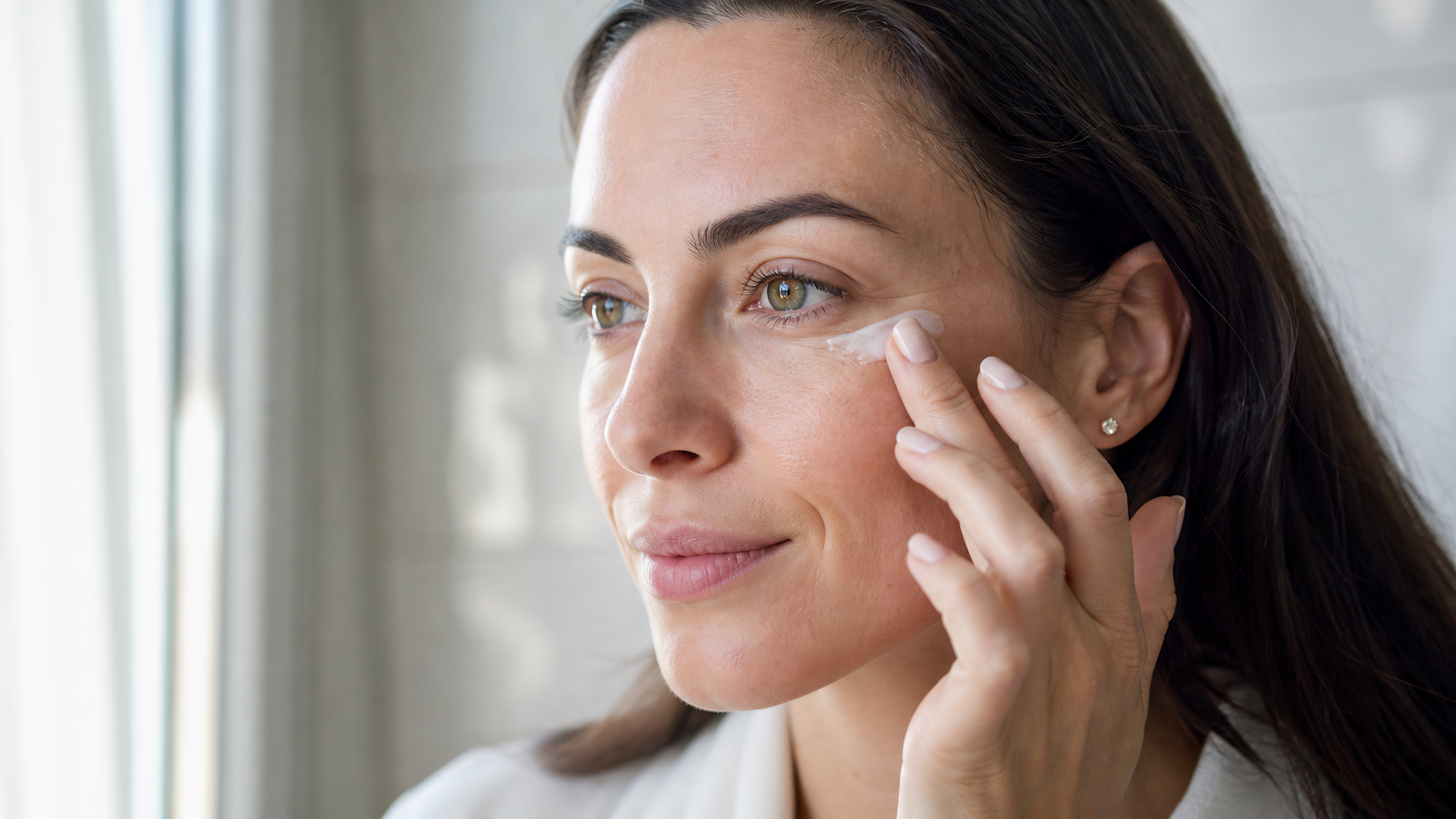 woman completing her skincare routine by applying cream to face